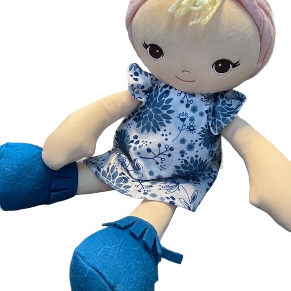 Baby Gund Doll Plush Floral Dress Embroidered Nursery Decor Shower Gift Blue 13" - Picture 11 of 12